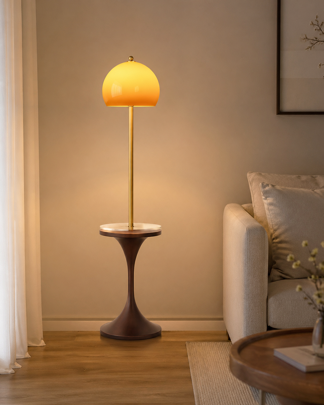 Amber Dome Side Table Floor Lamp