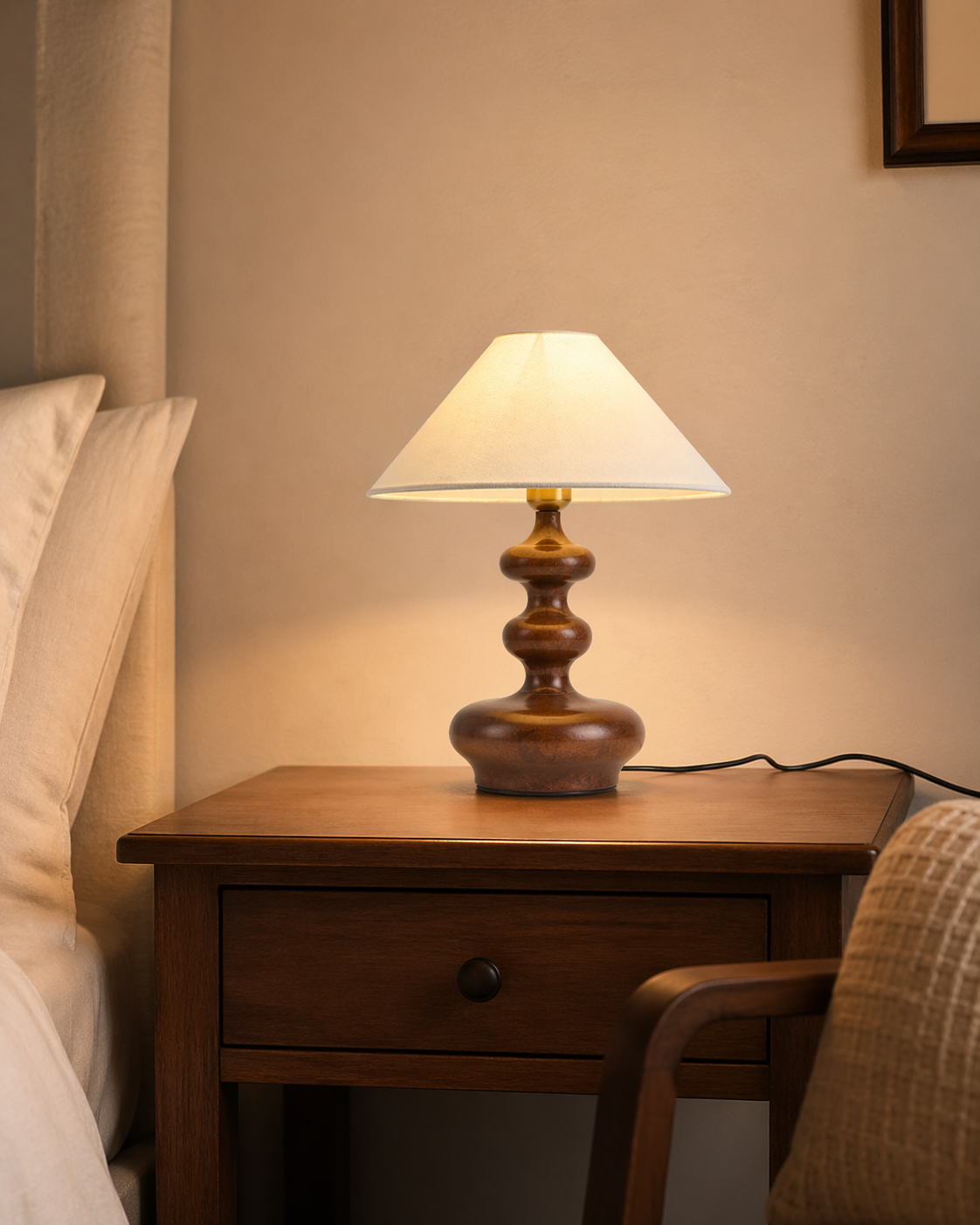 Classic Wood Fabric Shade Table Lamp