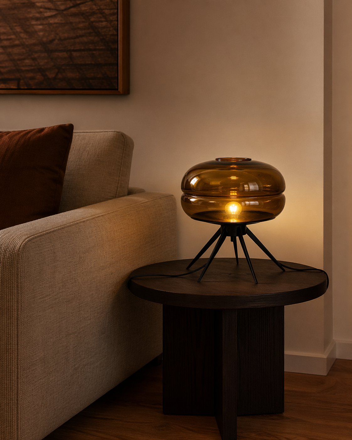 Amber Pod Glass Tripod Table Lamp