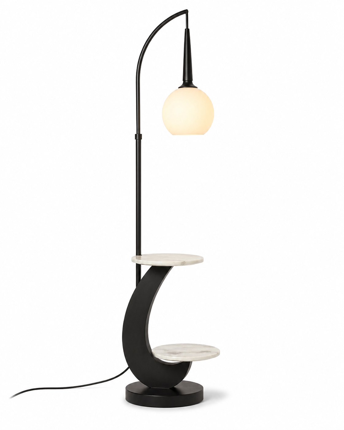 Crescent Tray Globe Side Table Floor Lamp