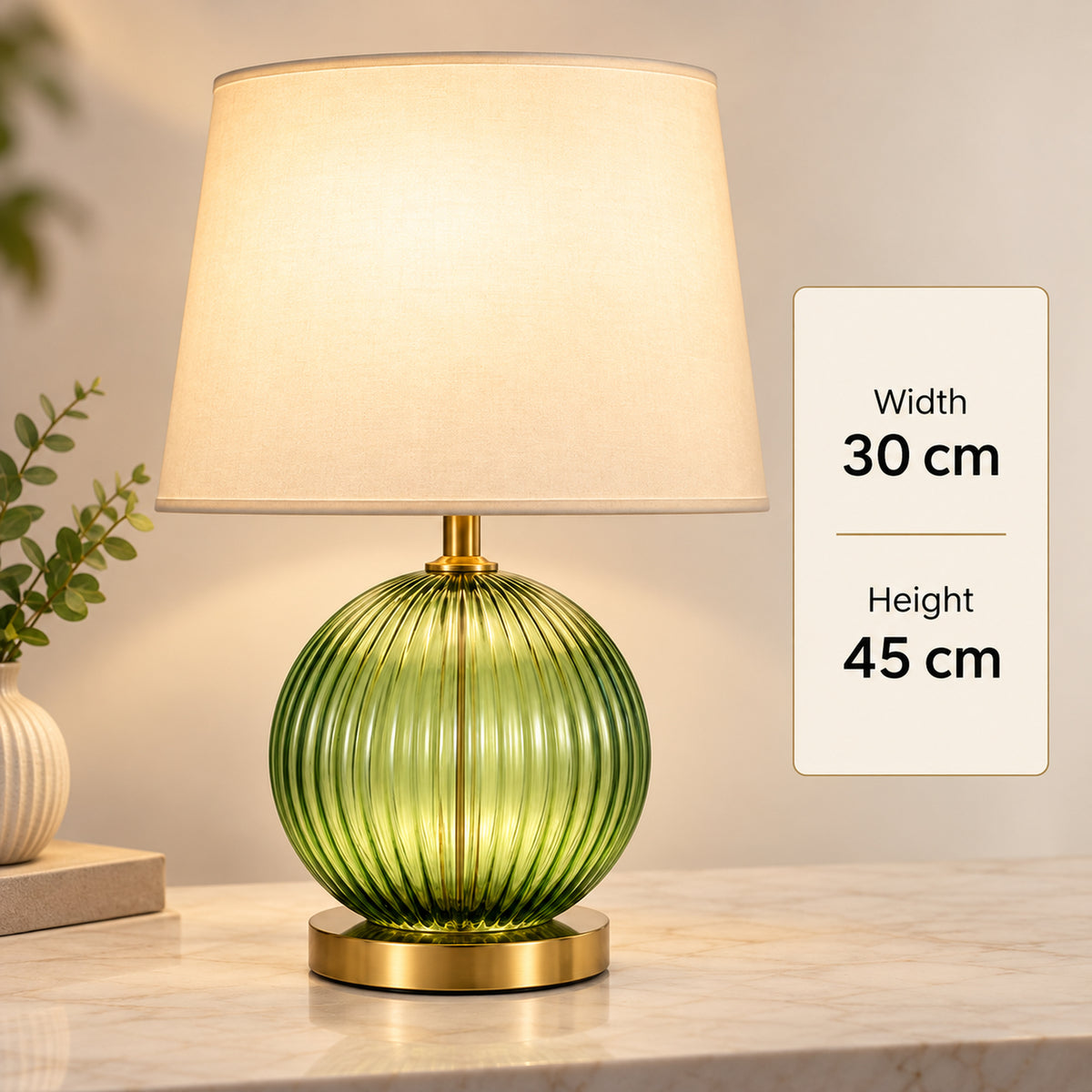 Olive Ribbed Glass Table Lamp
