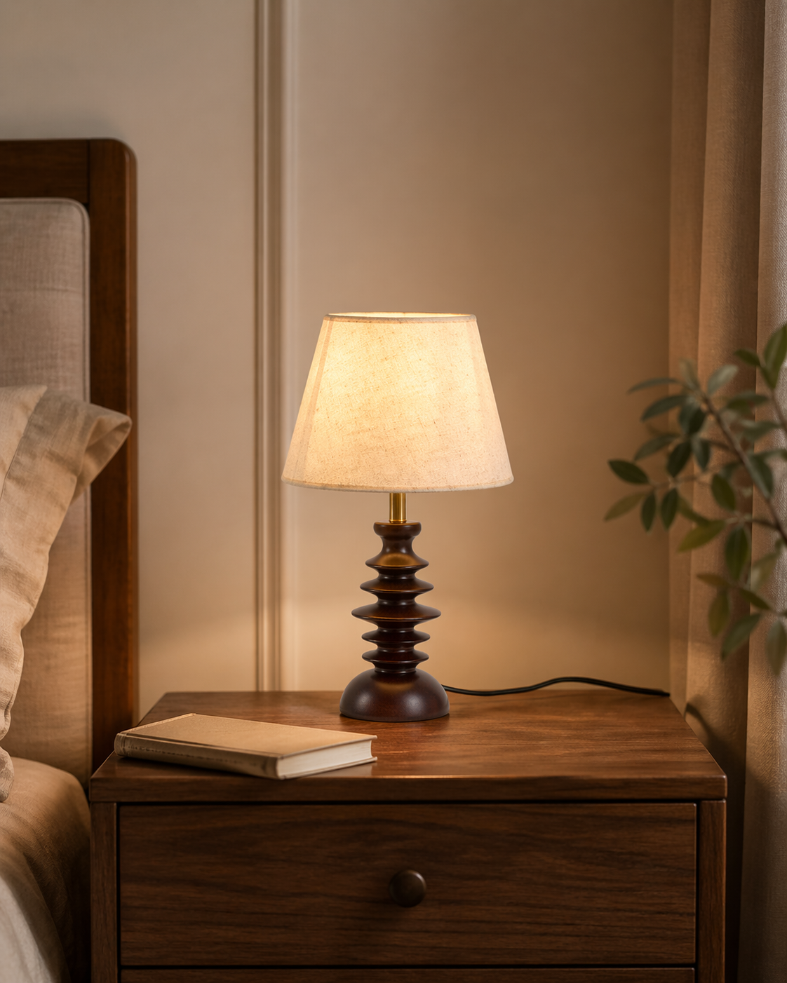 Heritage Wood Fabric Shade Table Lamp
