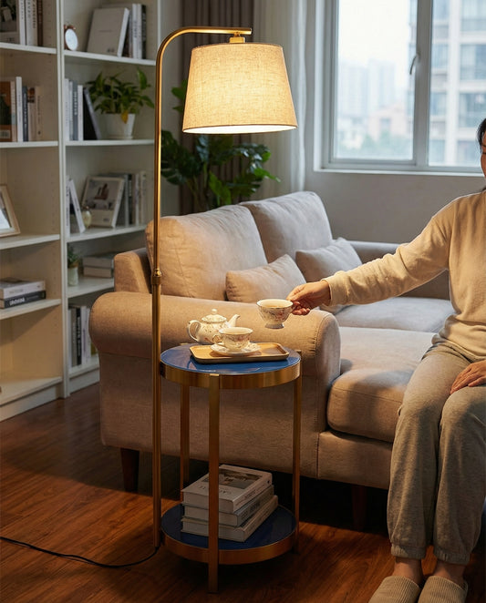 ArcLuxe Brass Floor Lamp with Side Table