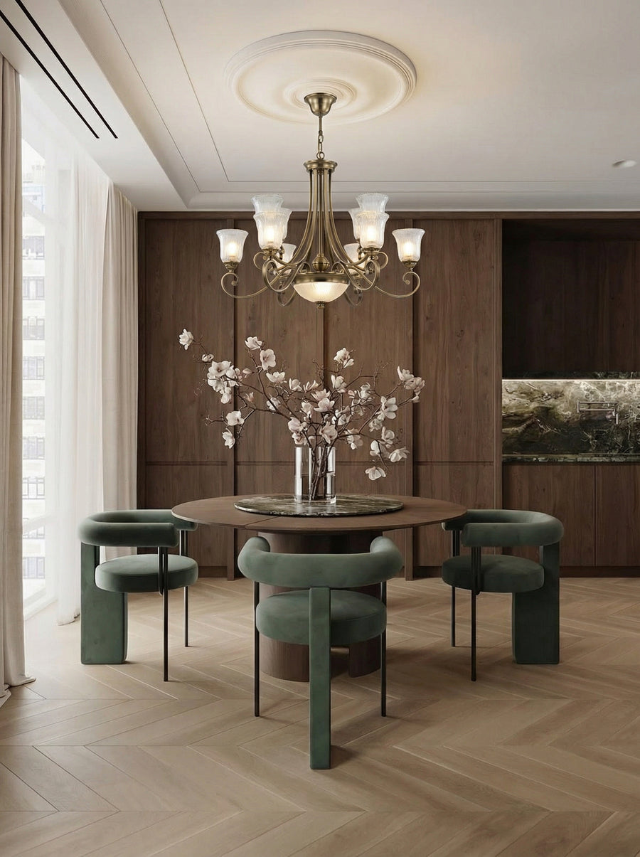 Heritage Scroll Tulip Glass Chandelier