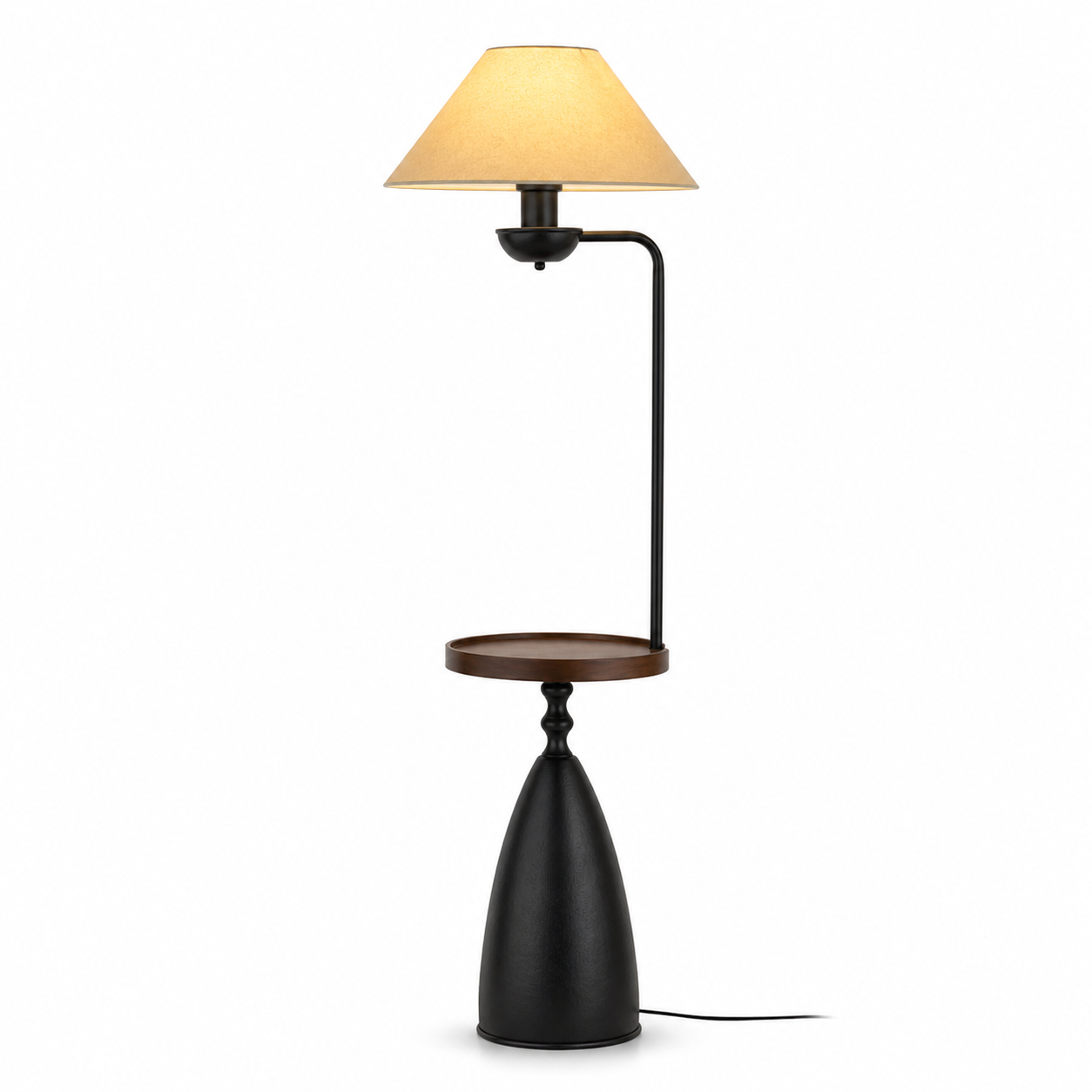 Arc Tray Wood Side Table Floor Lamp