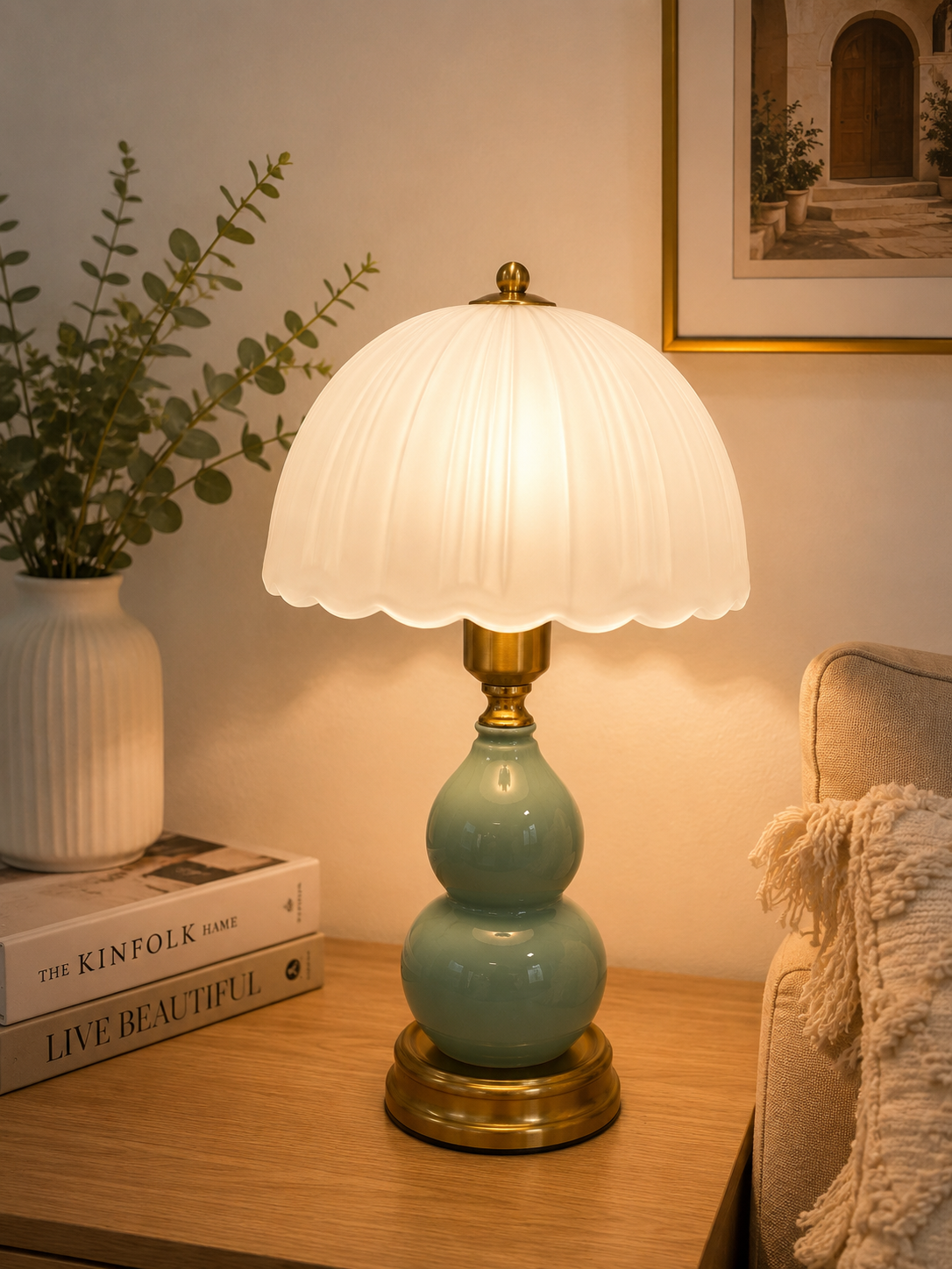 Lotus Green Ceramic Table Lamp