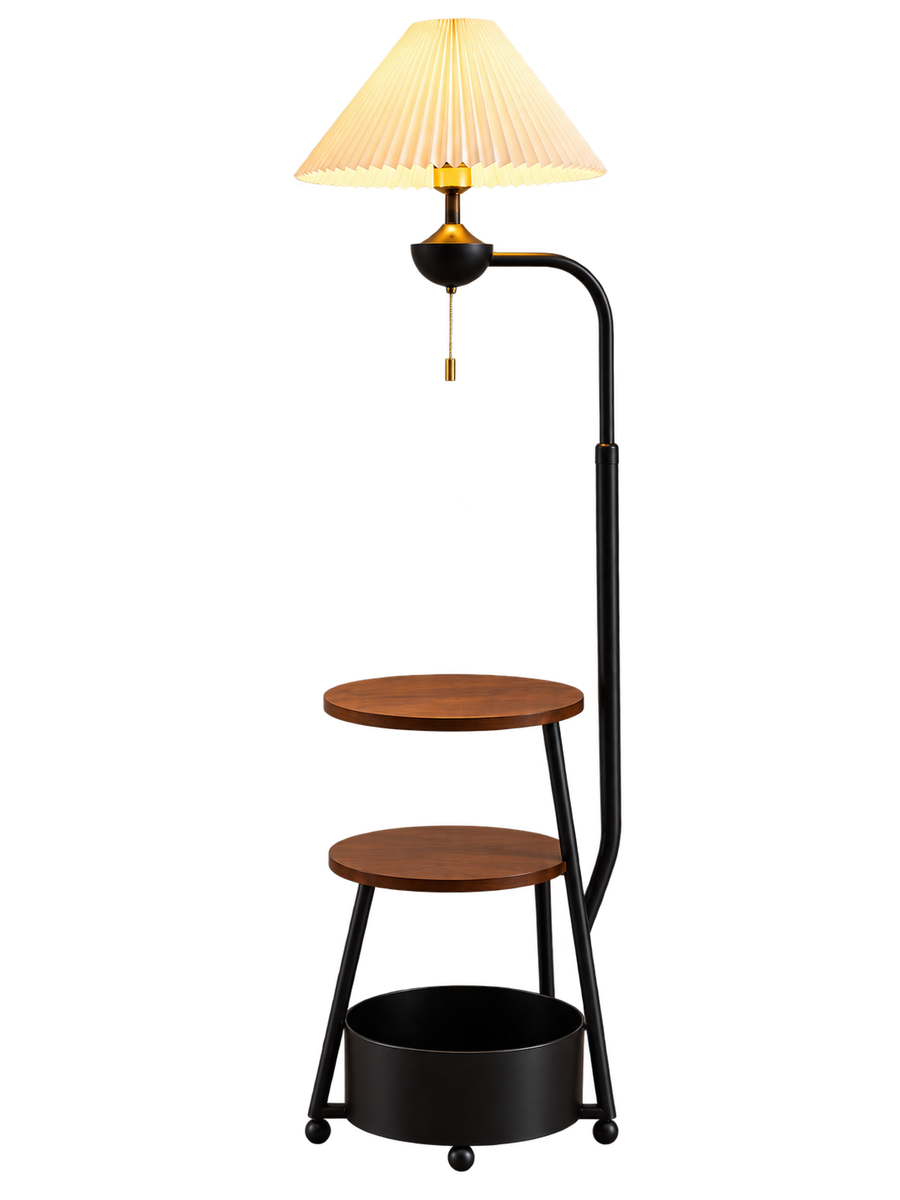 Shelf Arc Wood Storage Floor Lamp