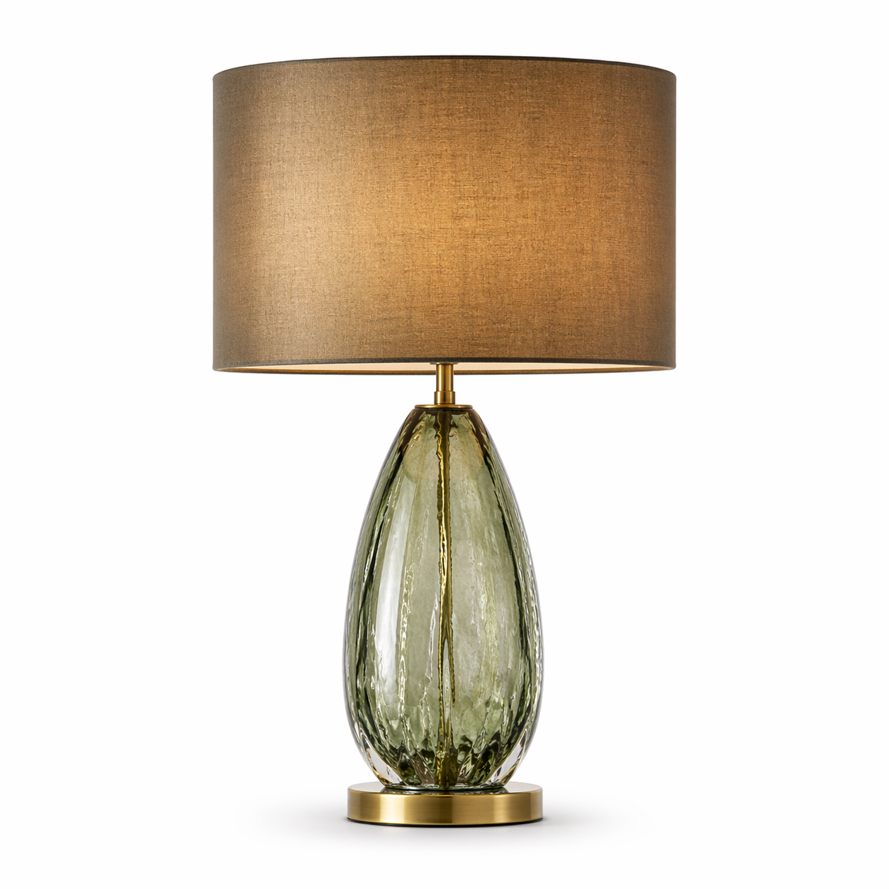 Olive Glow Glass Fabric Shade Table Lamp