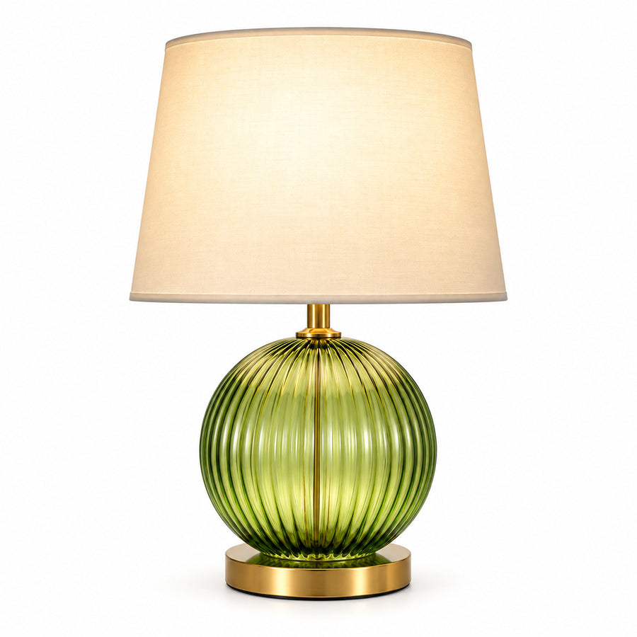 Olive Ribbed Glass Table Lamp