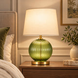 Olive Ribbed Glass Table Lamp