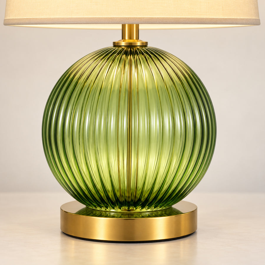 Olive Ribbed Glass Table Lamp