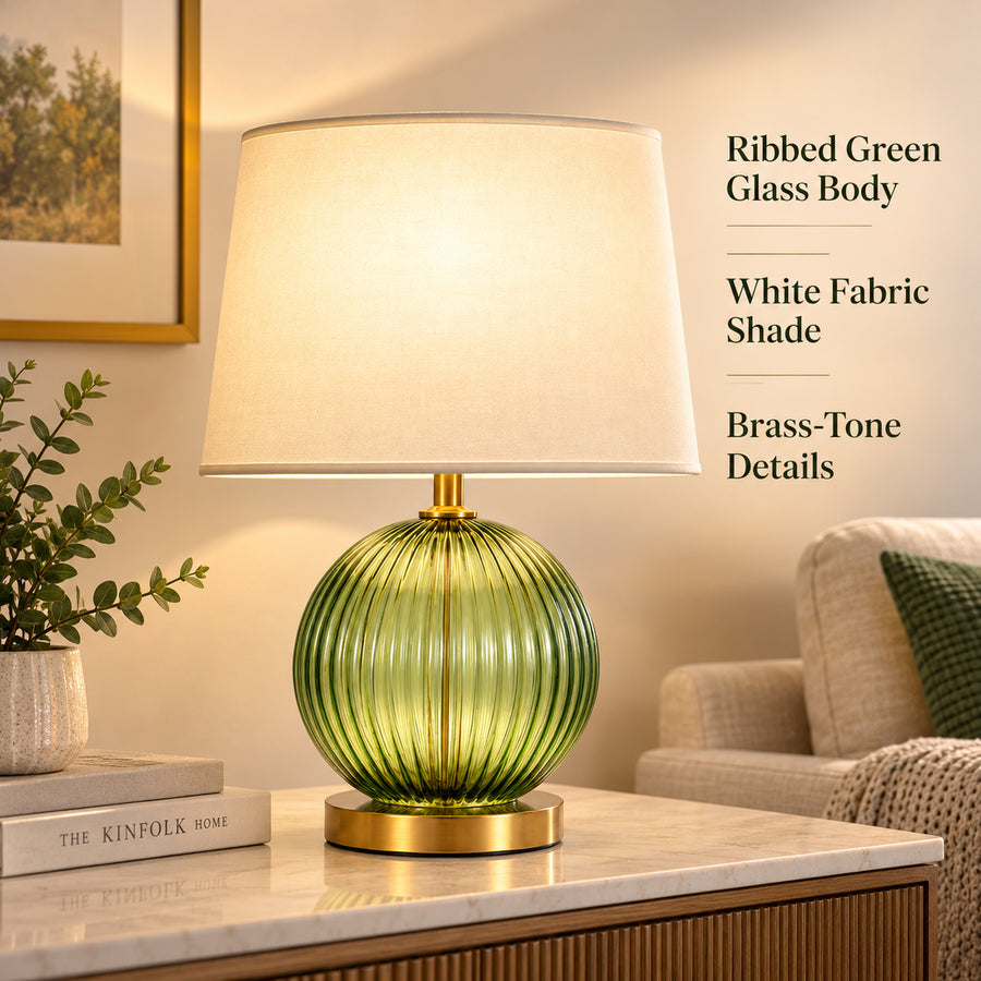 Olive Ribbed Glass Table Lamp
