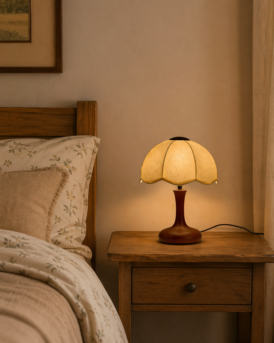 Petal Dome Wood Fabric Table Lamp