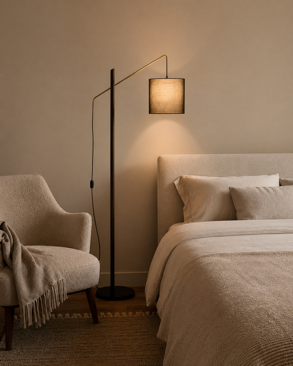 Linea Shade Fabric Wood Floor Lamp