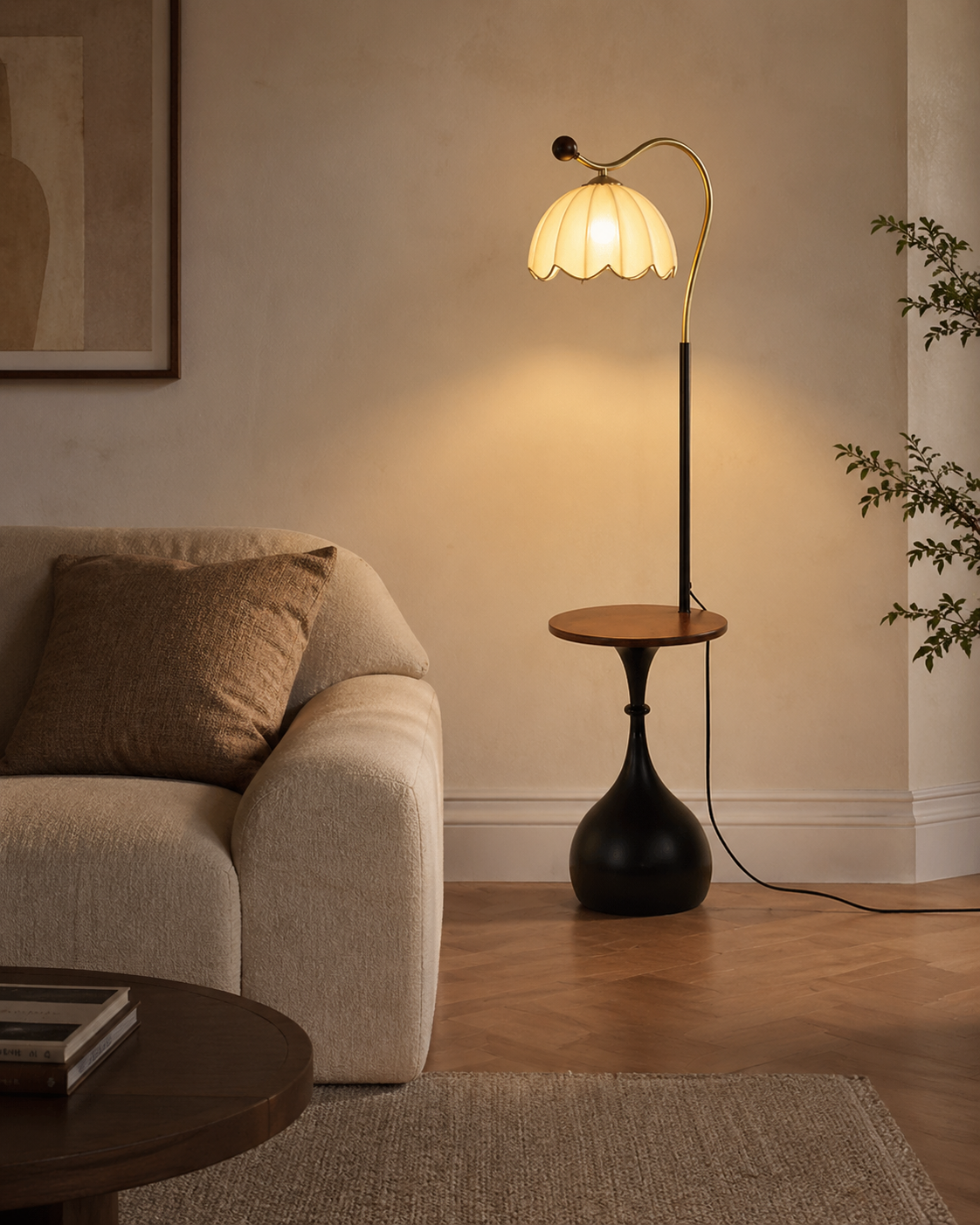 Petal Tray Arc Floor Lamp with Side Table - Classic
