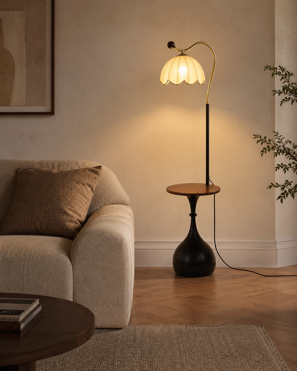 Petal Tray Arc Floor Lamp with Side Table - Classic