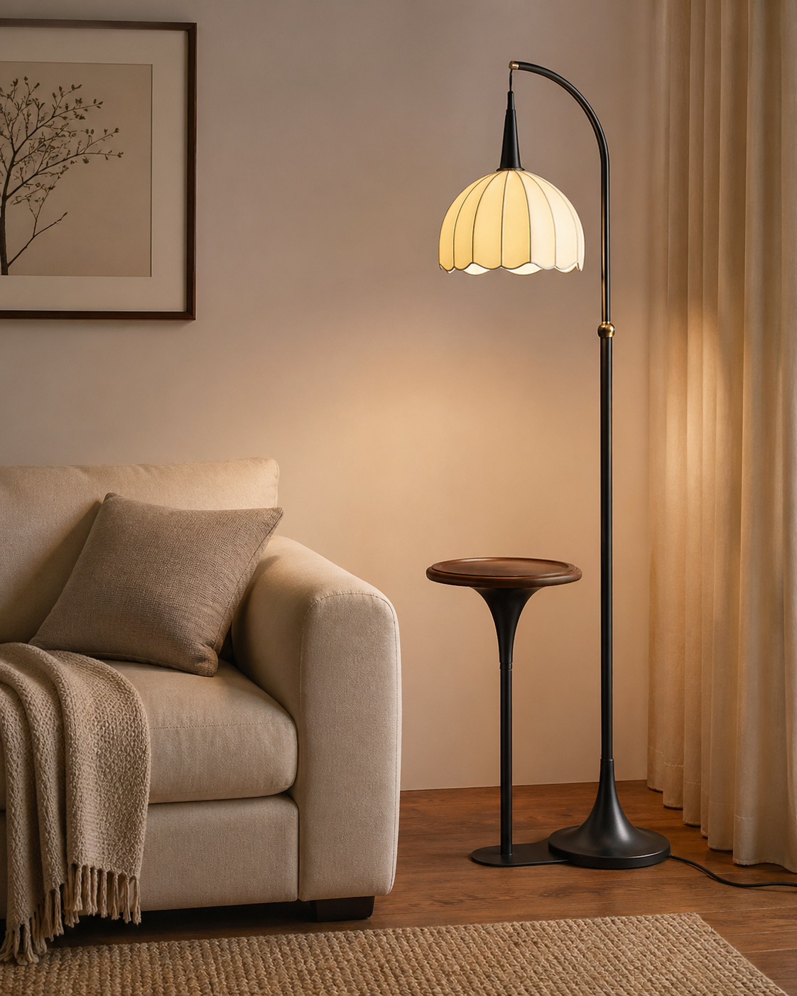 Petal Tray Arc Floor Lamp with Side Table - Wide Tray