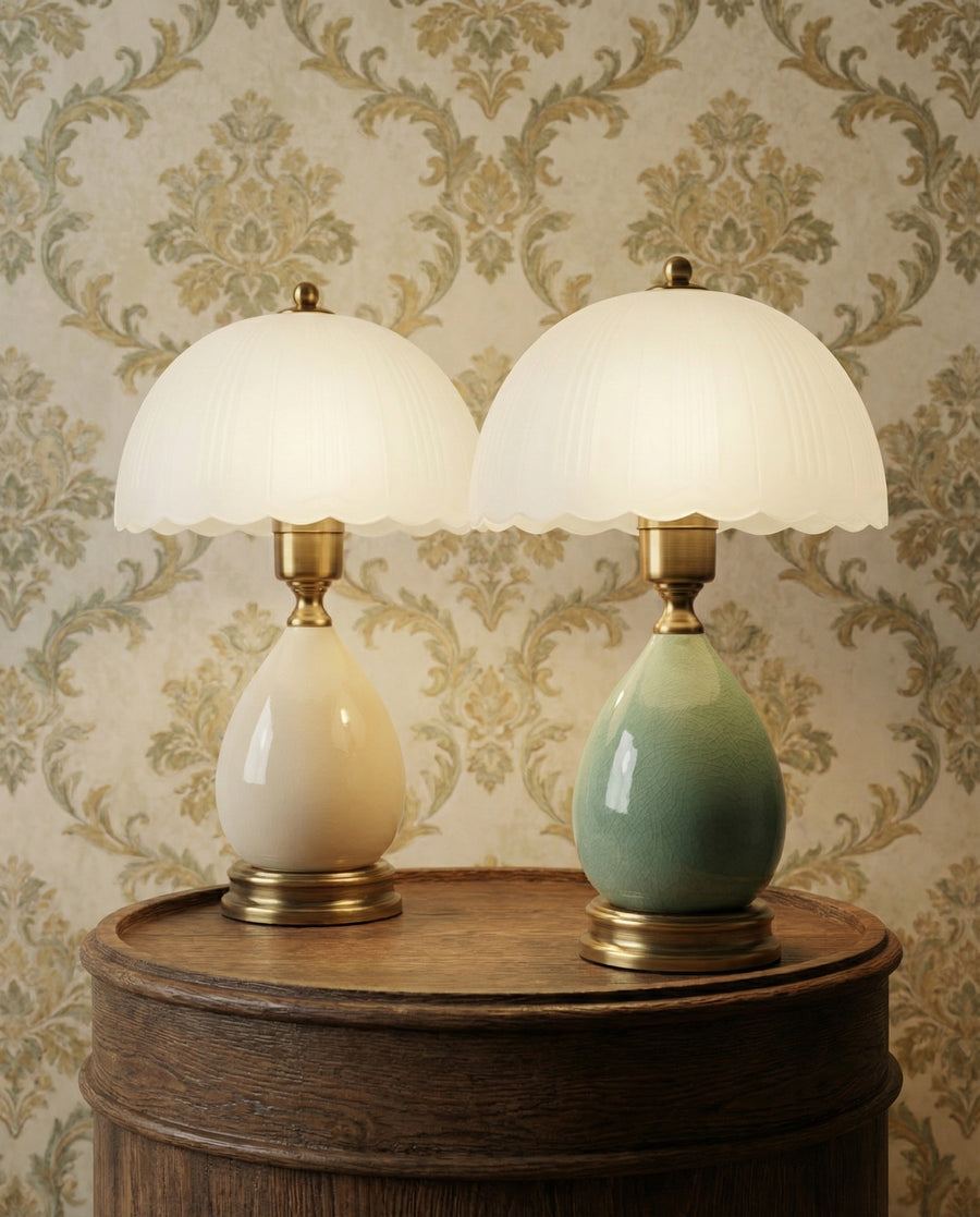 Scalloped Glass Ceramic Table Lamp