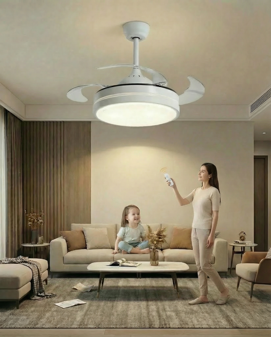 GlideFold Retractable Ceiling Fan with LED Light & Remote